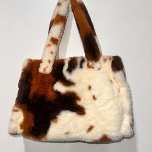 Faux Fur Cow Print Tote Bag